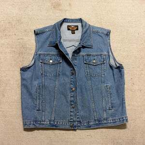 Vintage Mens Vest Jacket 90s Harley-Davidson Motorcycles Denim Y2K Style Size XL
